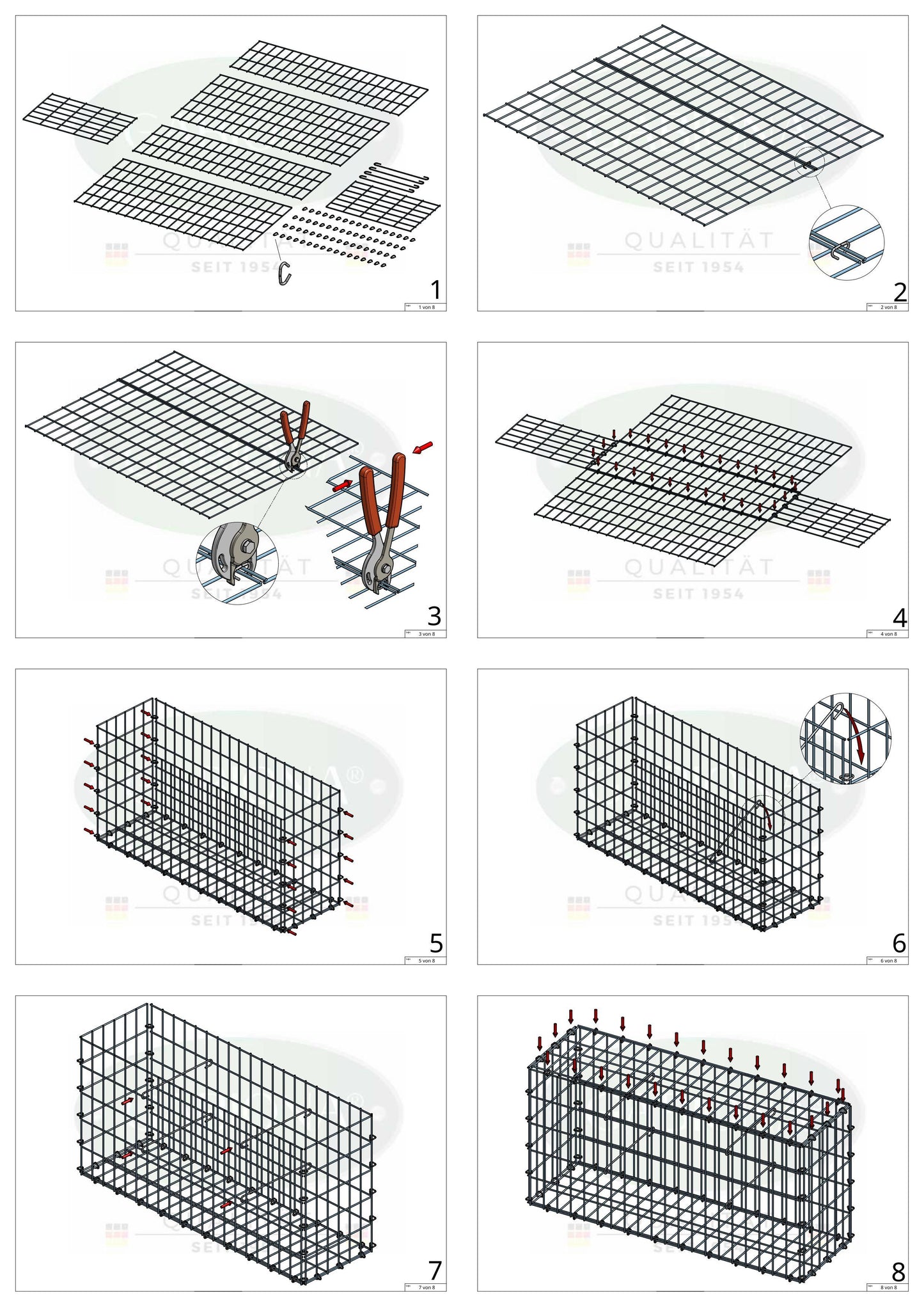 Gabion 100 cm x 50 cm x 50 cm (L x H x D), maskestørrelse 5 cm x 10 cm, C-ring