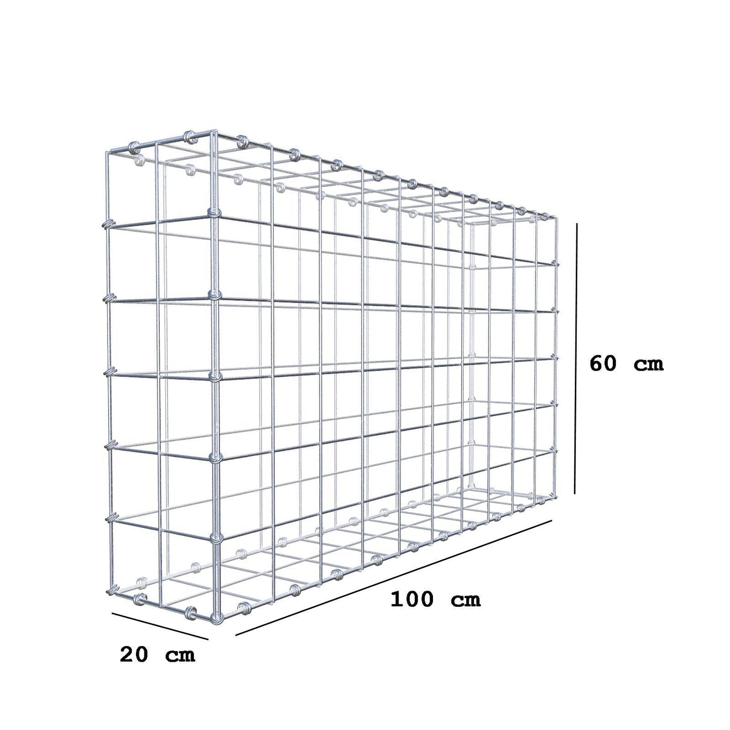 Gabbione 100 cm x 60 cm x 20 cm (L x H x P), maglia 10 x 10 cm, anello a spirale