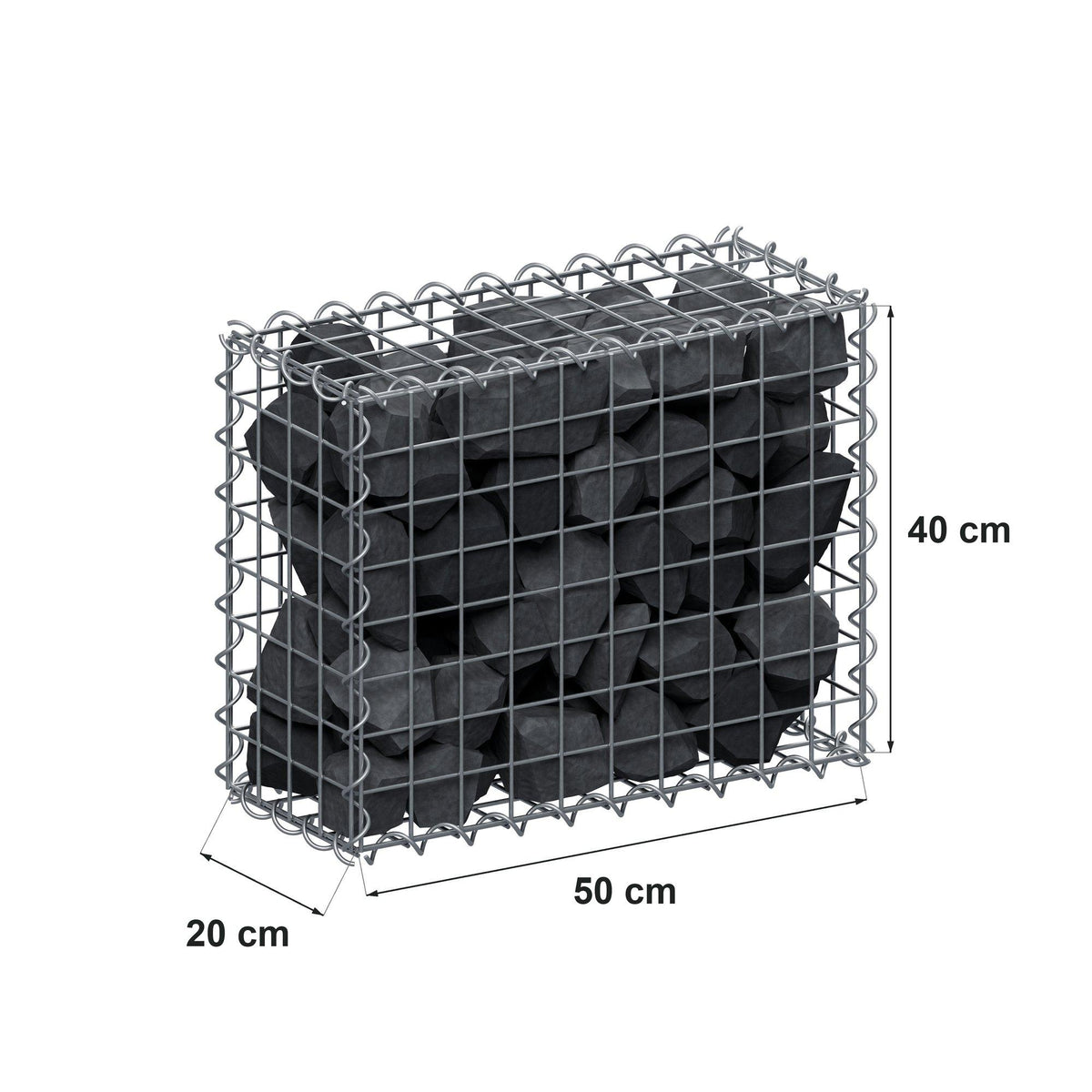 Gabione 50 cm x 40 cm x 20 cm (L x H x T), Maschenweite 5 cm x 5 cm, Spirale