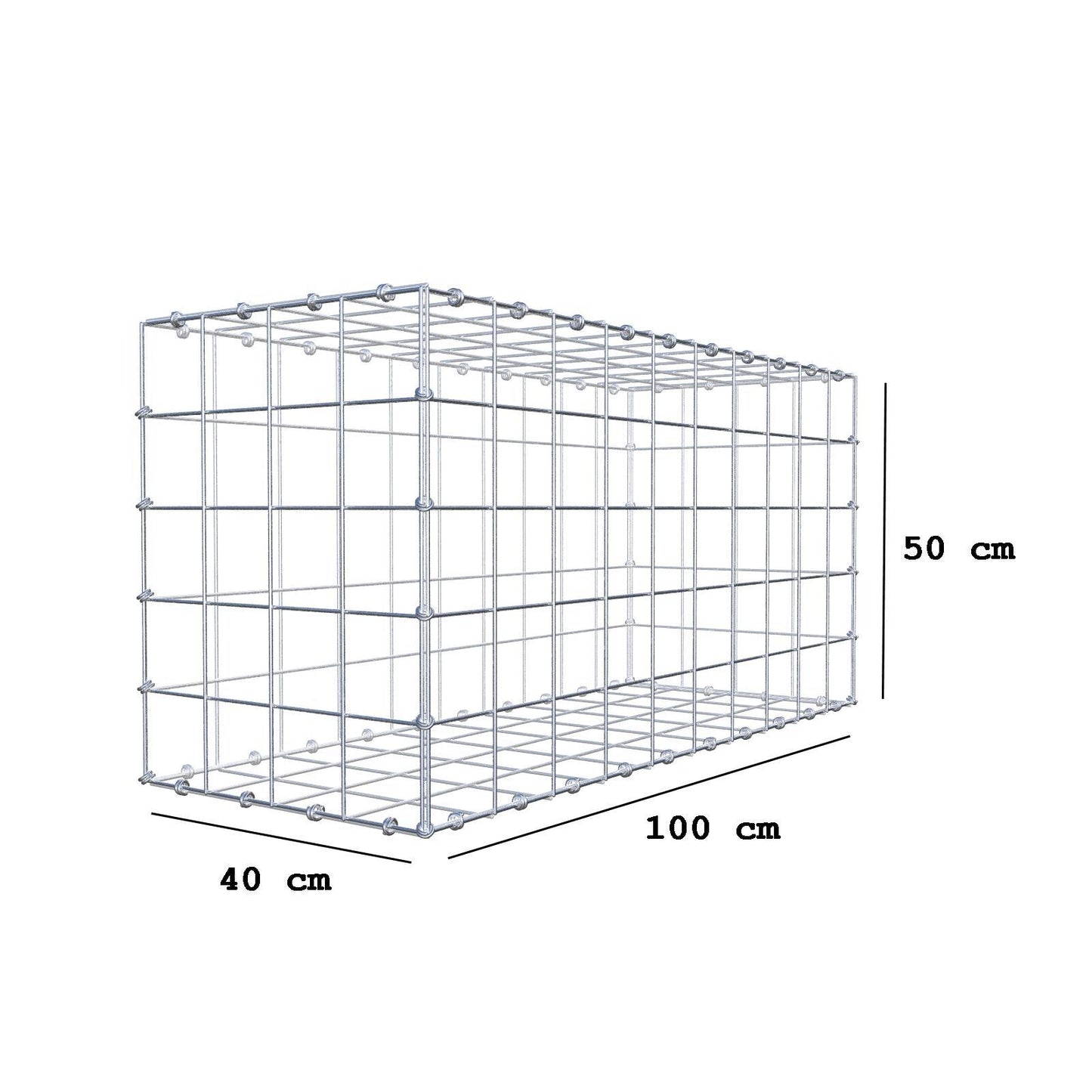 Gabione 100 cm x 50 cm x 40 cm (L x H x T), Maschenweite 10 x 10 cm, Spiralring
