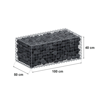 Gabion 100 cm x 40 cm x 50 cm (L x H x D), maskestørrelse 5 cm x 5 cm, spiral