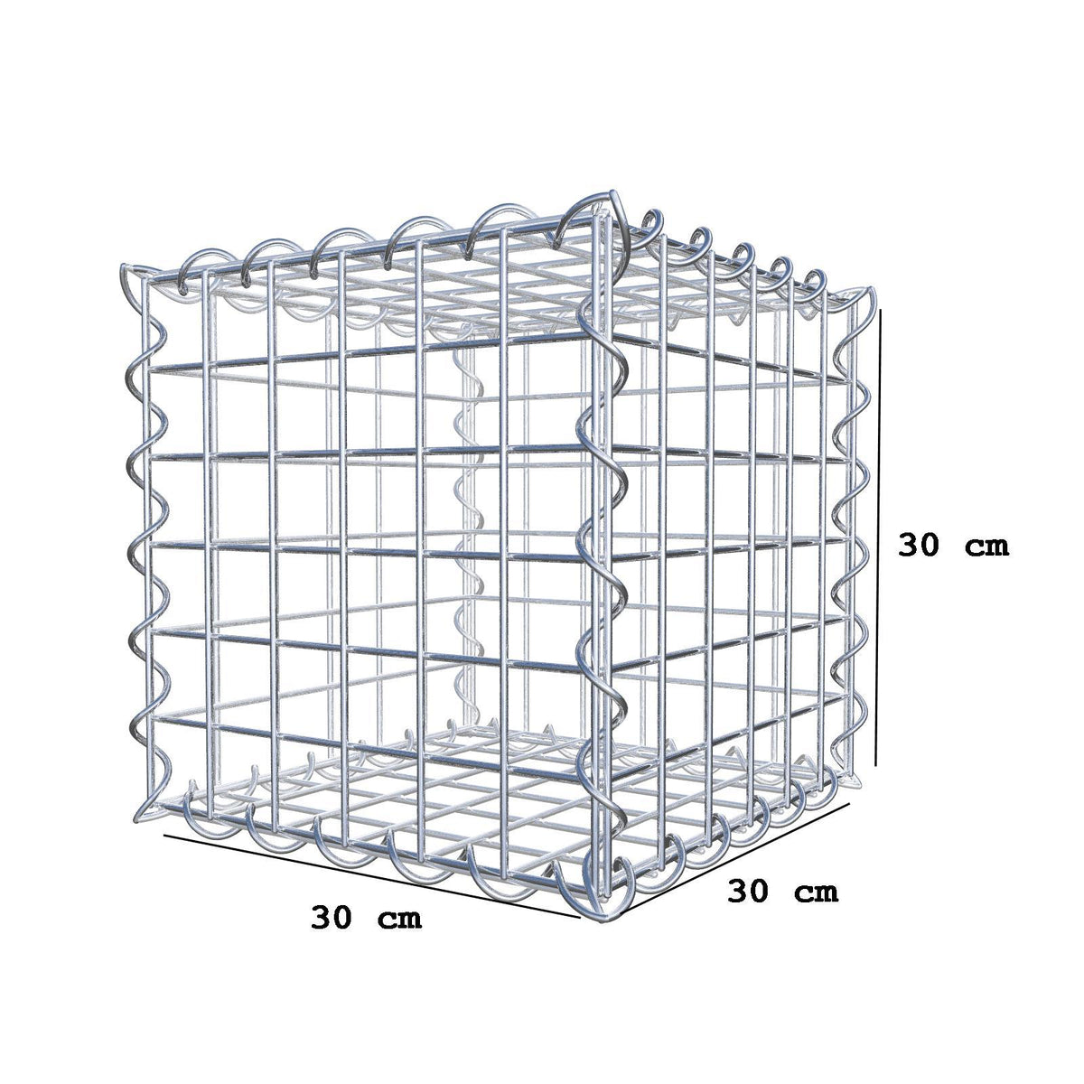 Gabião 30 cm x 30 cm x 30 cm (C x A x P), malhagem 5 cm x 5 cm, espiral