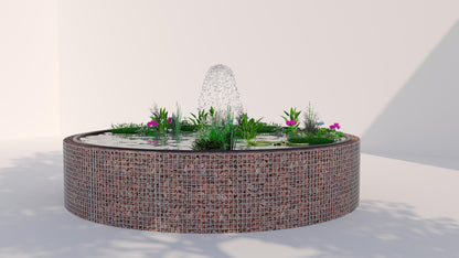 Laghetto rialzato in gabbioni, rotondo, diametro esterno 202 cm, altezza 80 cm, maglia 5 x 5 cm, spessore parete 15 cm