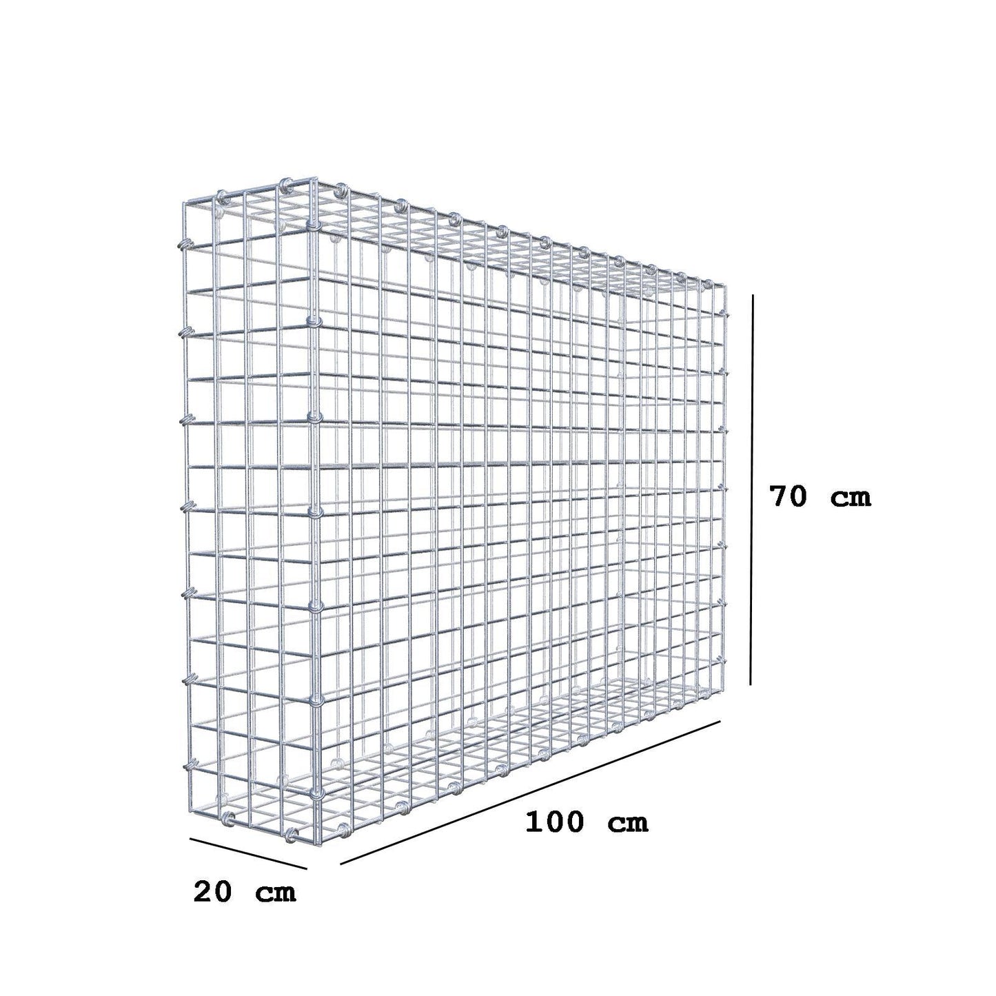 Gabione 100 cm x 70 cm x 20 cm (L x H x T), Maschenweite 5 x 5 cm, Spiralring