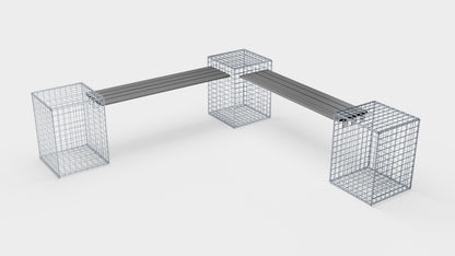 Gartenbank 3 Spiralgabionen - 205 x 60 x 40 cm (L x H x T) MW 5 x 5 cm, mit Recyclingauflage in anthrazit