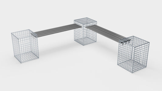 Gartenbank 3 Spiralgabionen - 205 x 60 x 40 cm (L x H x T) MW 5 x 5 cm, mit Recyclingauflage in anthrazit