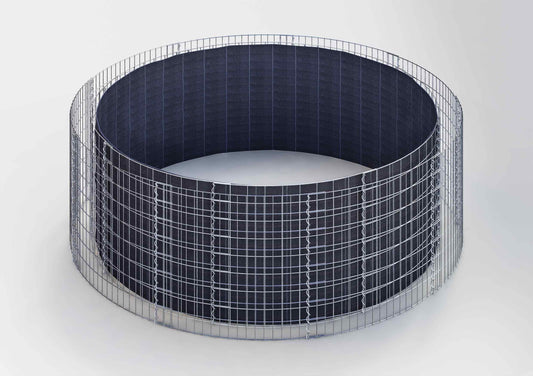 Lit surélevé rond, diamètre extérieur 262 cm, hauteur 50 cm, mailles 5 x 5 cm, épaisseur des parois 15 cm