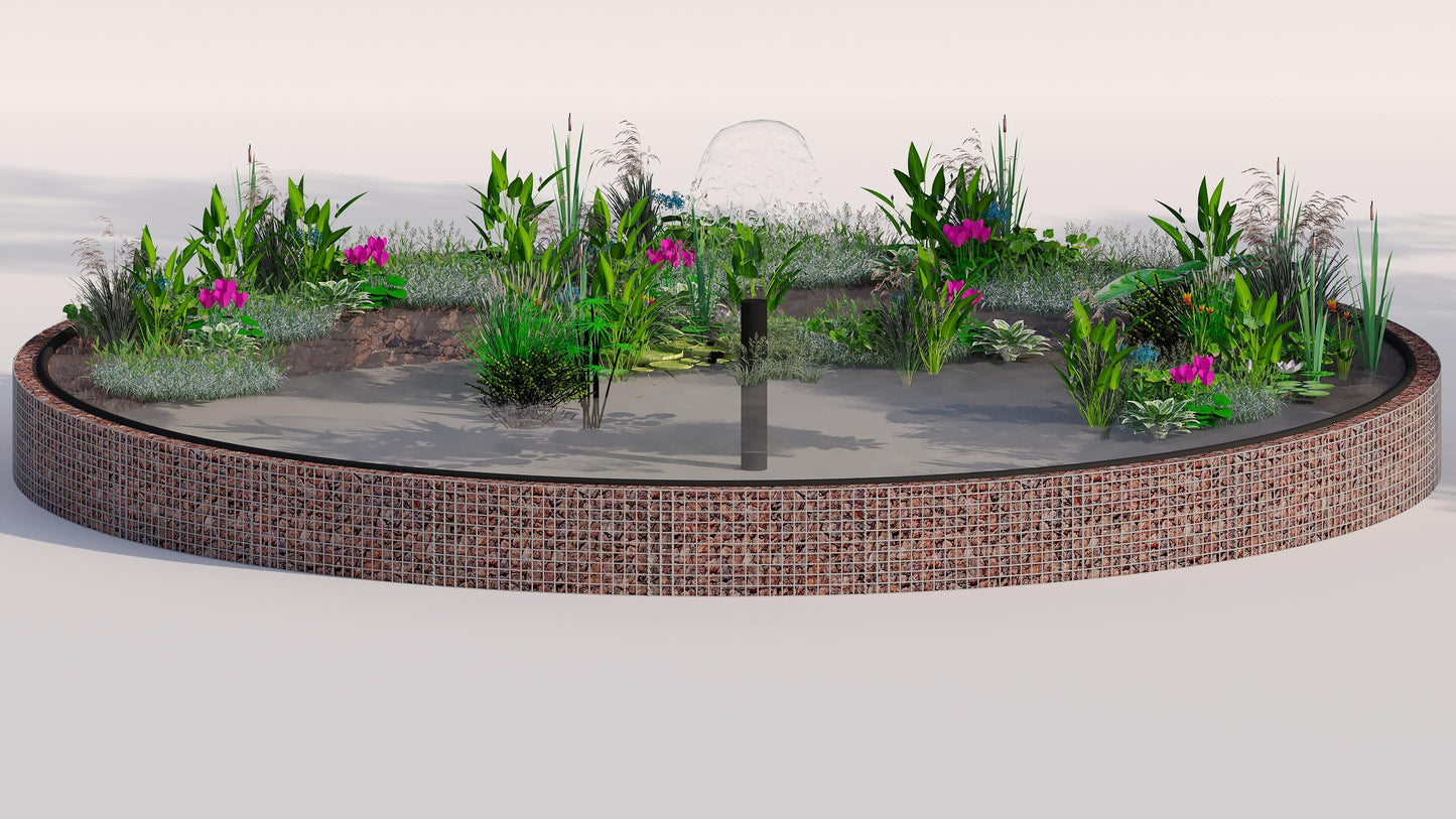 Gabion-dam, rund, ydre diameter 292 cm, højde 50 cm, maskestørrelse 5 x 5 cm, vægtykkelse 15 cm