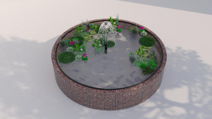 Gabion bassin surélevé rond, diamètre extérieur 202 cm, hauteur 80 cm, mailles 5 x 5 cm, épaisseur de paroi 15 cm