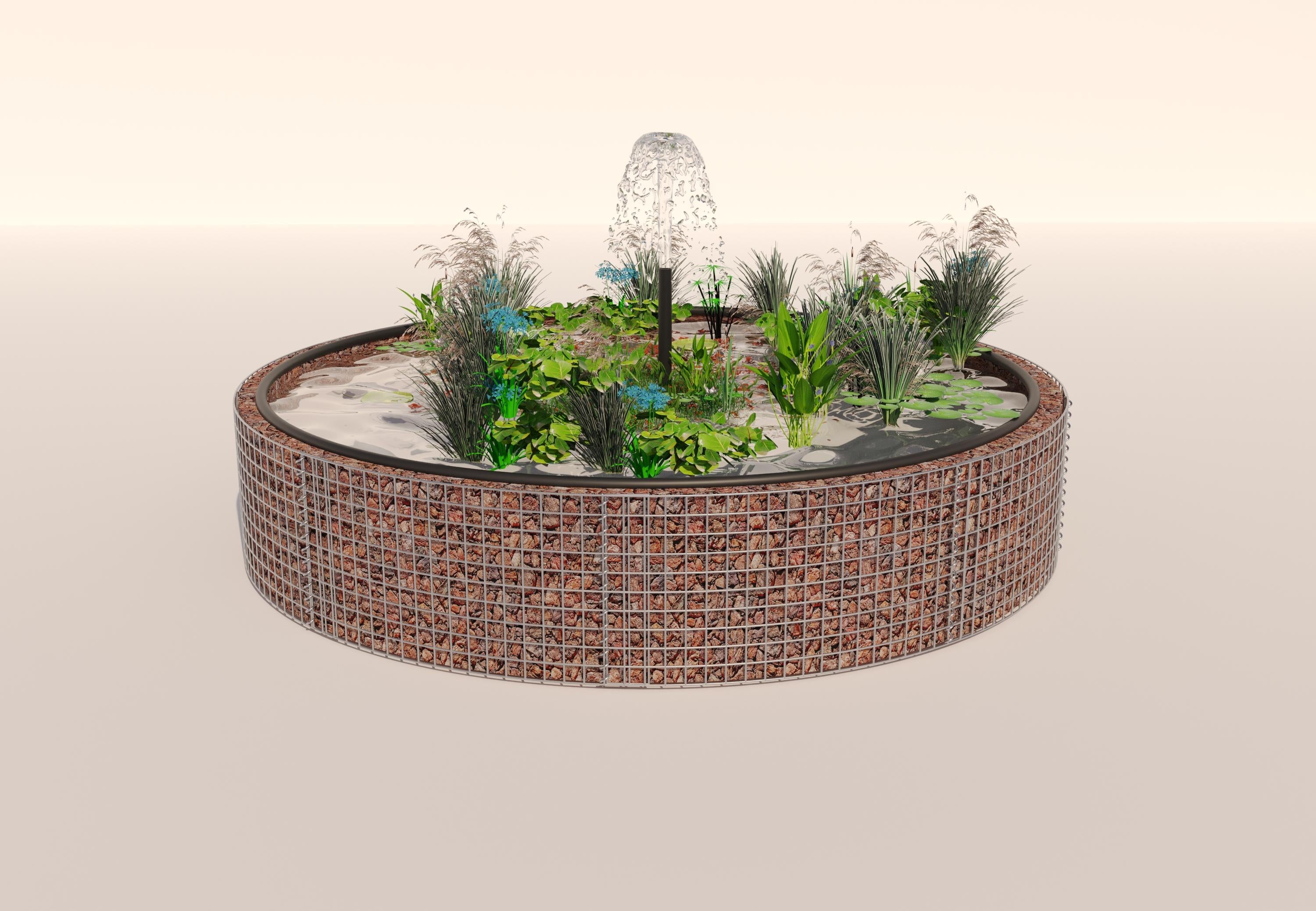 Gabionupphöjd damm, rund, ytterdiameter 232 cm, höjd 50 cm, maskstorlek 5 x 5 cm, väggtjocklek 15 cm