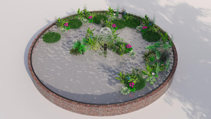 Gabion-dam, rund, ydre diameter 292 cm, højde 50 cm, maskestørrelse 5 x 5 cm, vægtykkelse 15 cm