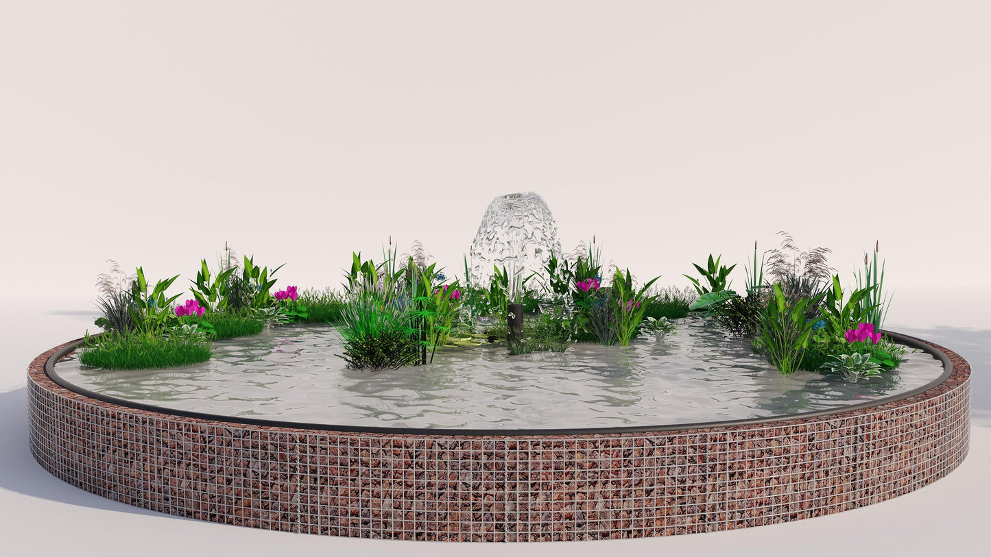 Gabionen Hochteich rund, Außendurchmesser 322 cm, Höhe 50 cm, Maschenweite 5 x 5 cm, Wandstärke 15 cm