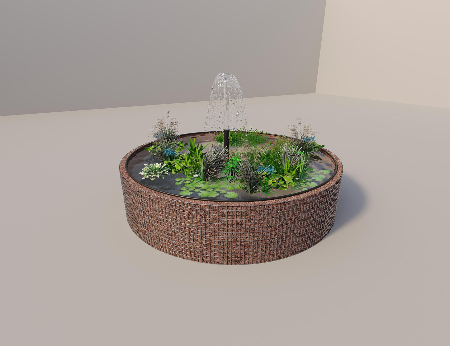 Gabion-hævedam rund, ydre diameter 352 cm, højde 80 cm, maskestørrelse 5 x 5 cm, vægtykkelse 15 cm