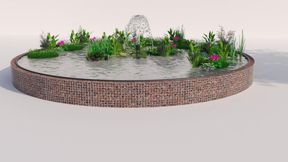 Gabionen Hochteich rund, Außendurchmesser 322 cm, Höhe 50 cm, Maschenweite 5 x 5 cm, Wandstärke 15 cm