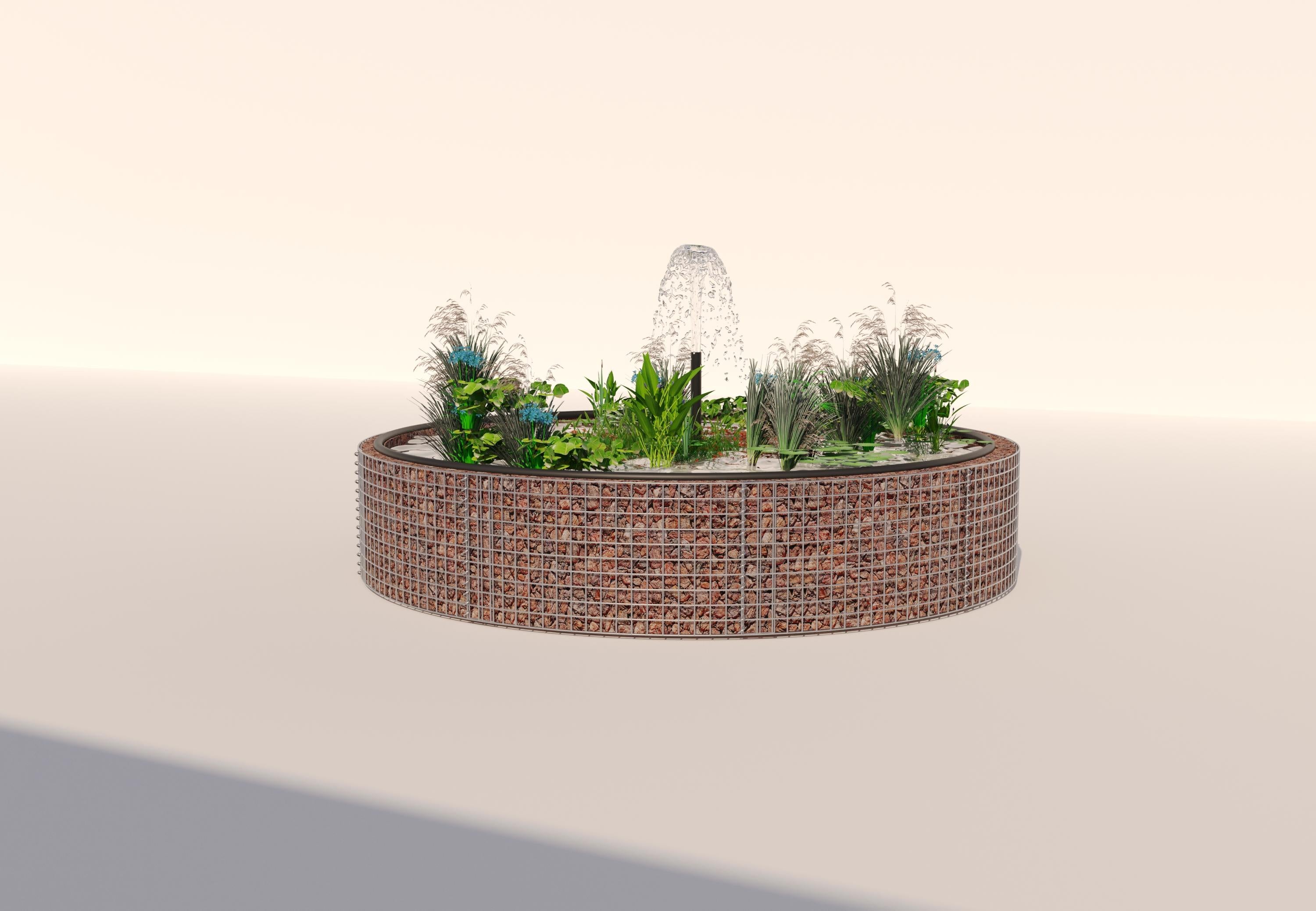 Gabionupphöjd damm, rund, ytterdiameter 232 cm, höjd 50 cm, maskstorlek 5 x 5 cm, väggtjocklek 15 cm
